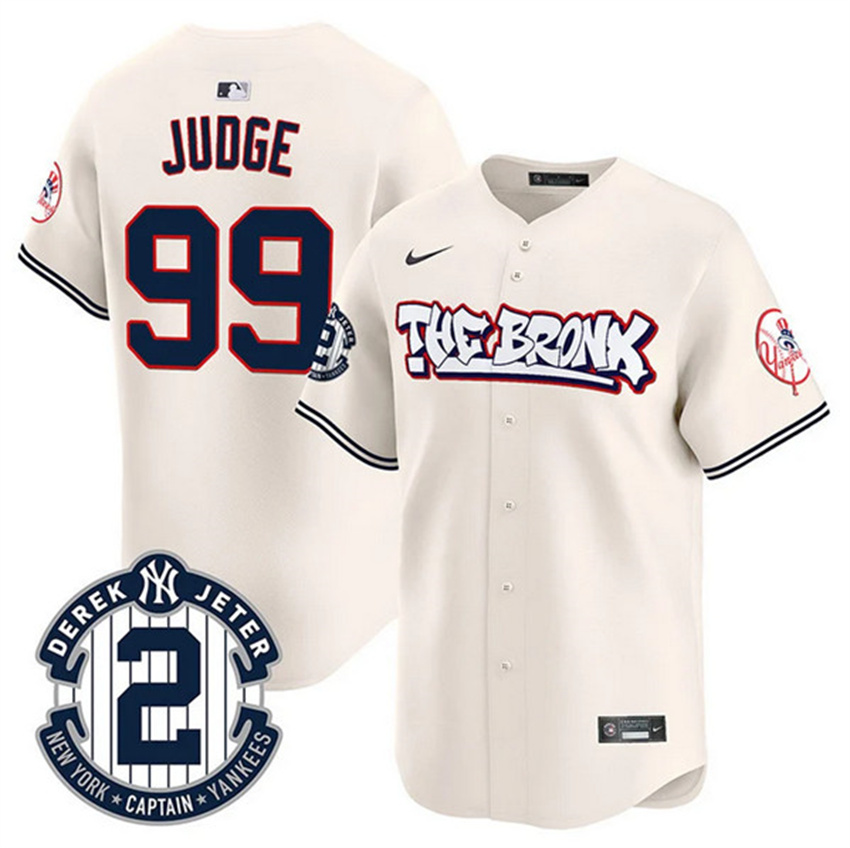 Men's Cream New York Yankees #99 Aaron Judge The Bronx Graffiti V2 Vapor Limited Stitched Baseball Jersey